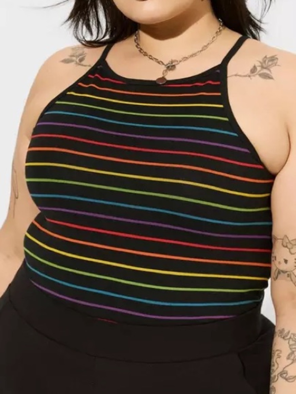 Torrid Foxy High Neck Crop Top- Rainbow Optimist Stripe Deep Black- Size 3